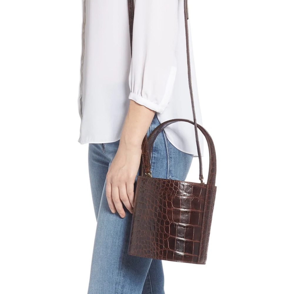 Staud Women's Brown Bissett Crocodile Effect Leather Bucket Bag